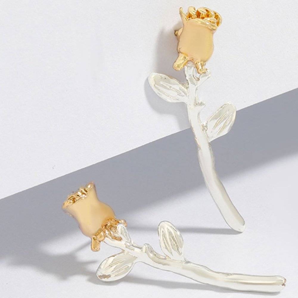 Earrings ~ Two Tone ~ Rose ~ Flower ~ Post ~ Studs